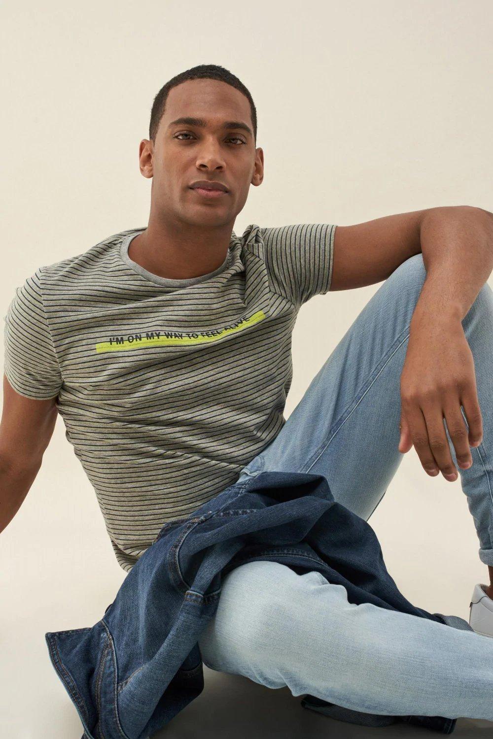 Grey Ribbed Printed T-Shirt, , large image number 1