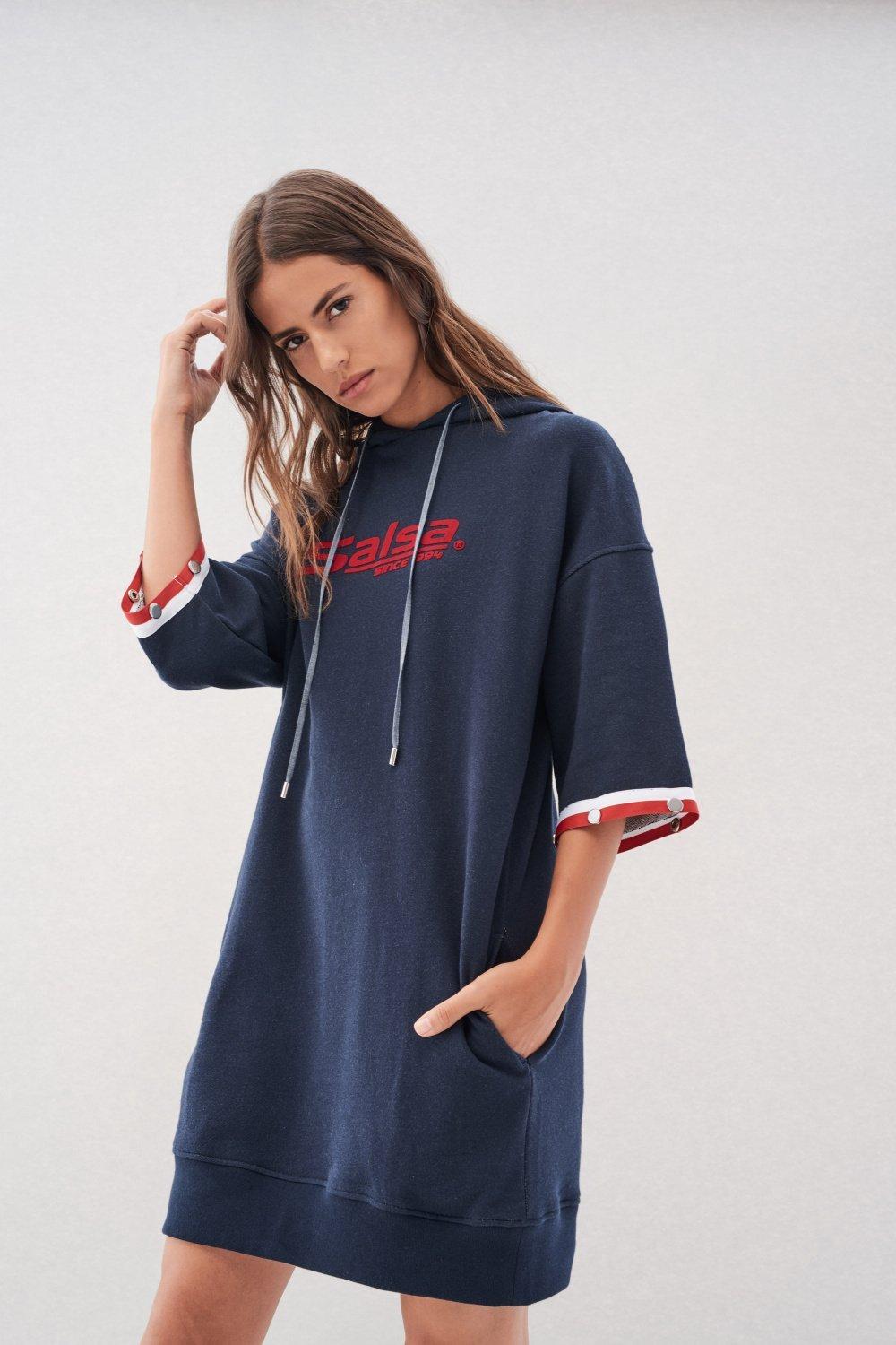 Blue Branded Cotton Dress, , large image number 3
