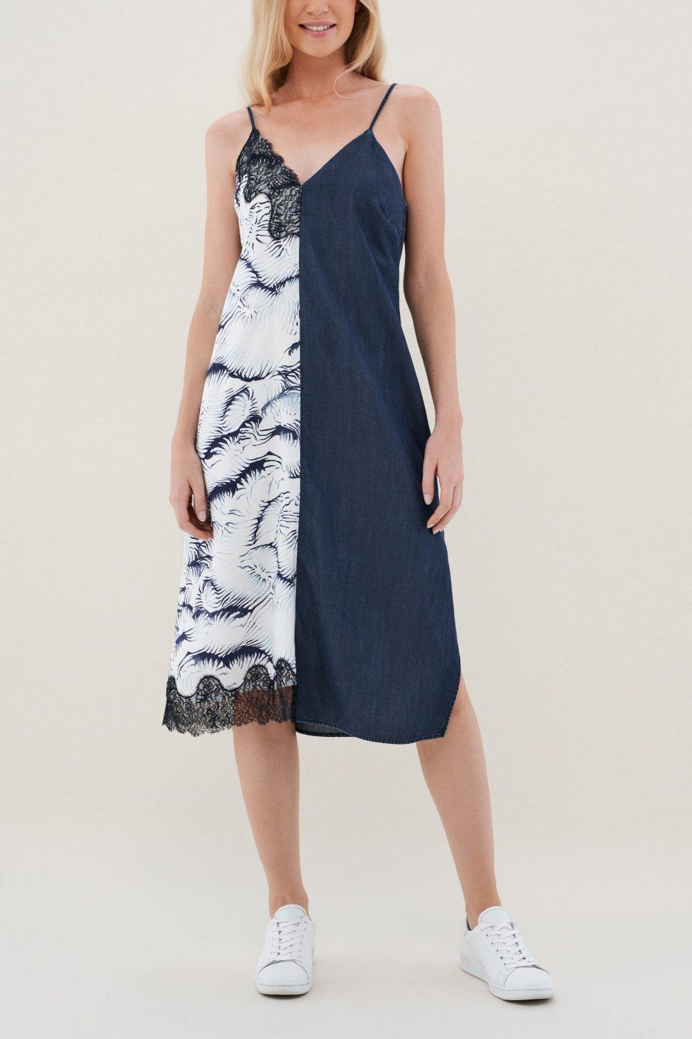 Blue Patterned Midi Dress, , large image number 0