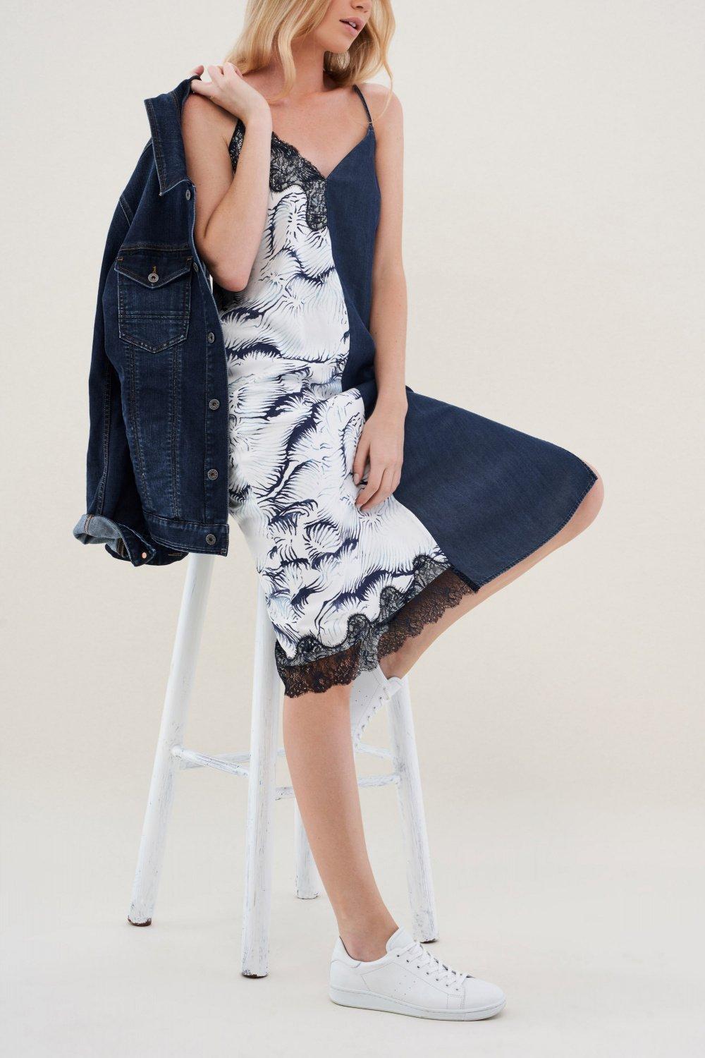 Blue Patterned Midi Dress, , large image number 1