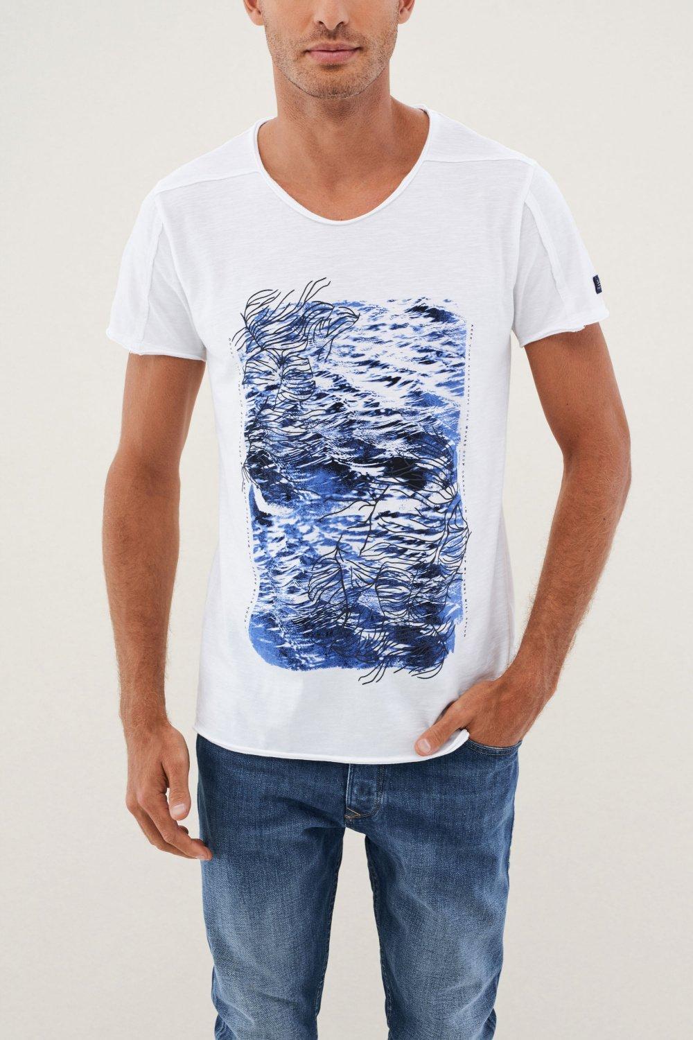 تي شيرت أبيض بياقة مستديرة ، رجالي, , large image number 0