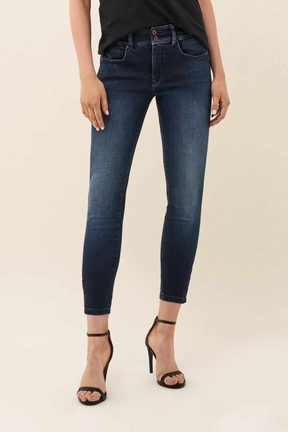 Blue Detailed Push In Capri Jeans, Blue, large image number 0
