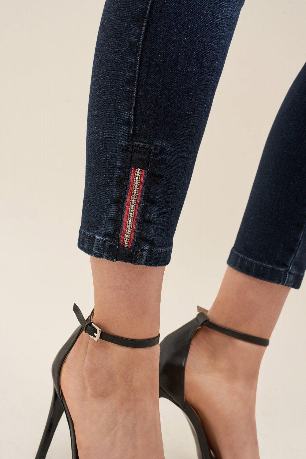 Blue Detailed Push In Capri Jeans, Blue, large image number 4