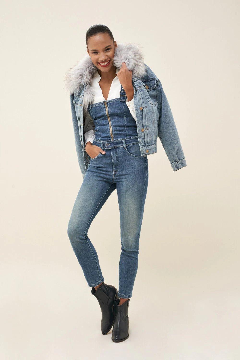 Blue Push In Denim Dungarees, , large image number 0
