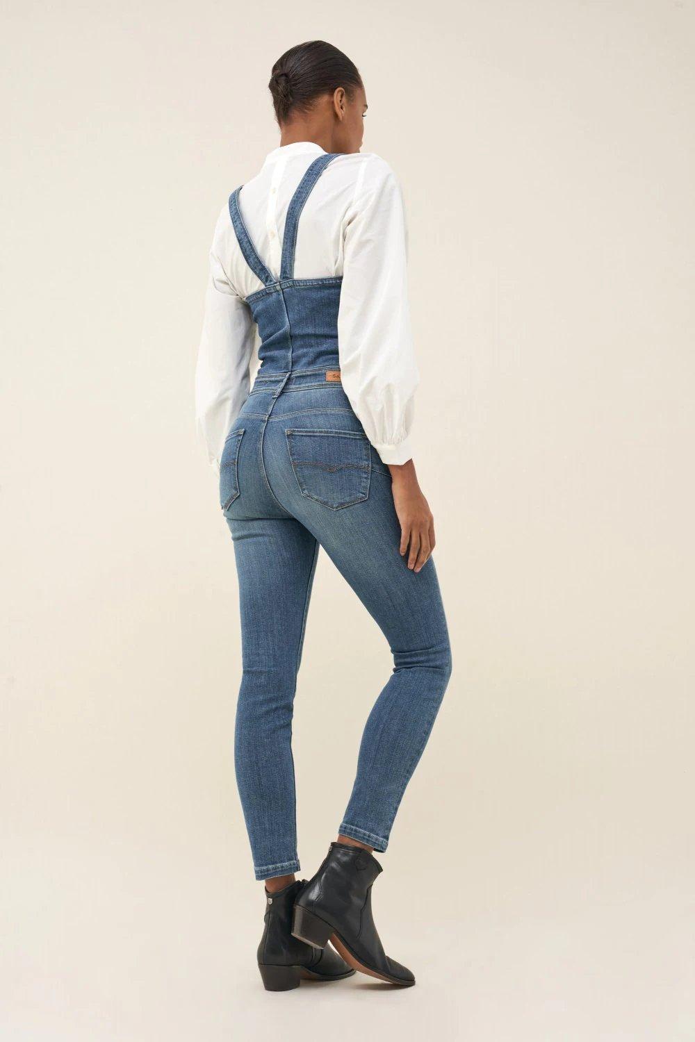 Blue Push In Denim Dungarees, , large image number 2