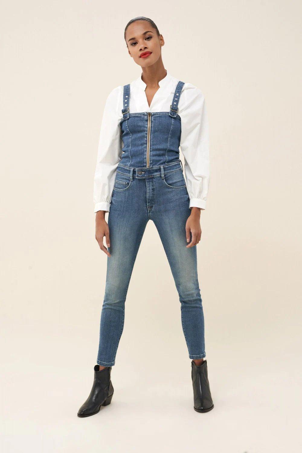 Blue Push In Denim Dungarees, , large image number 3