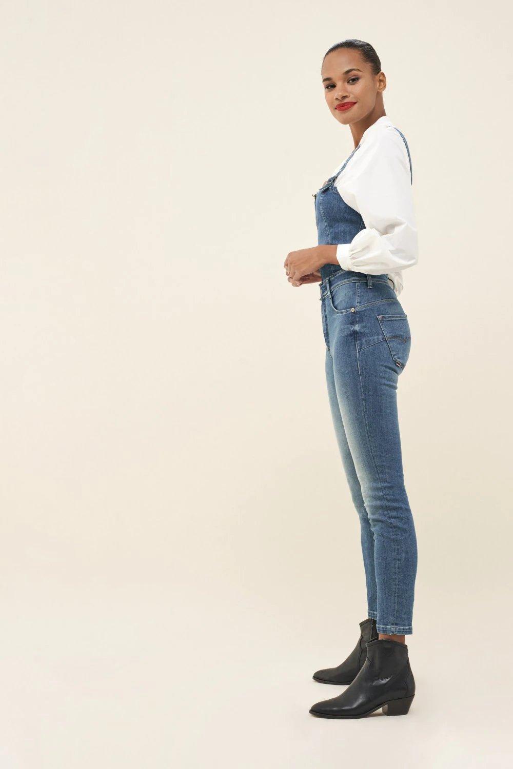 Blue Push In Denim Dungarees, , large image number 4