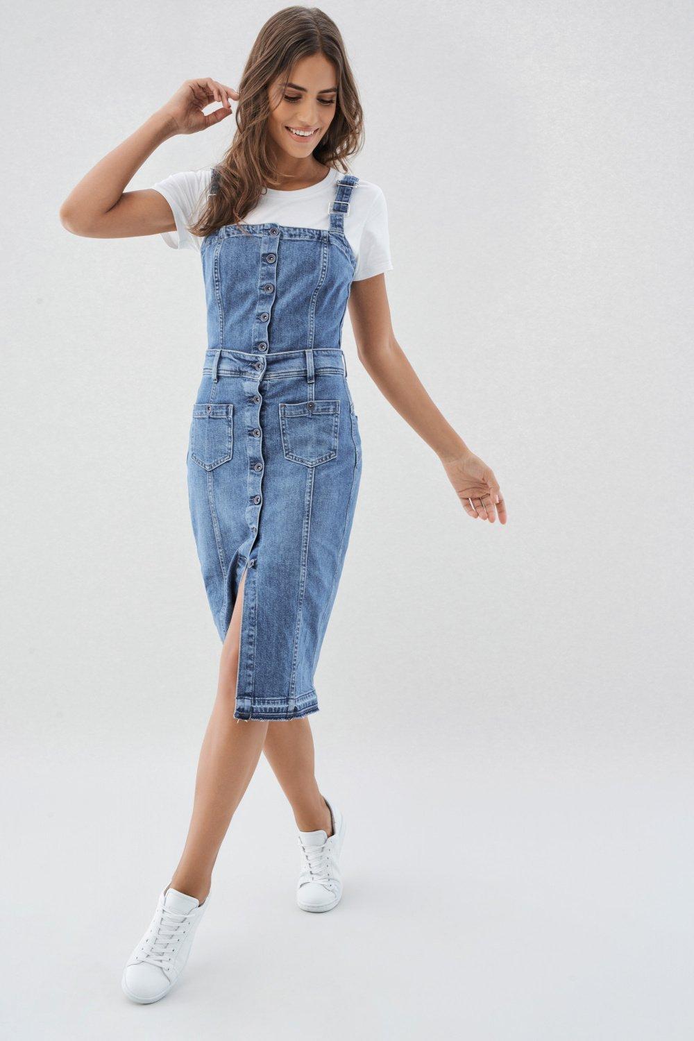 Blue Denim Pinafore Dress, , large image number 0