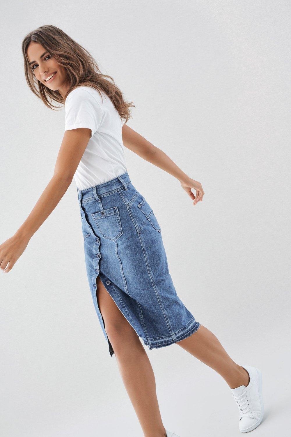 Blue Denim Pinafore Dress, , large image number 1