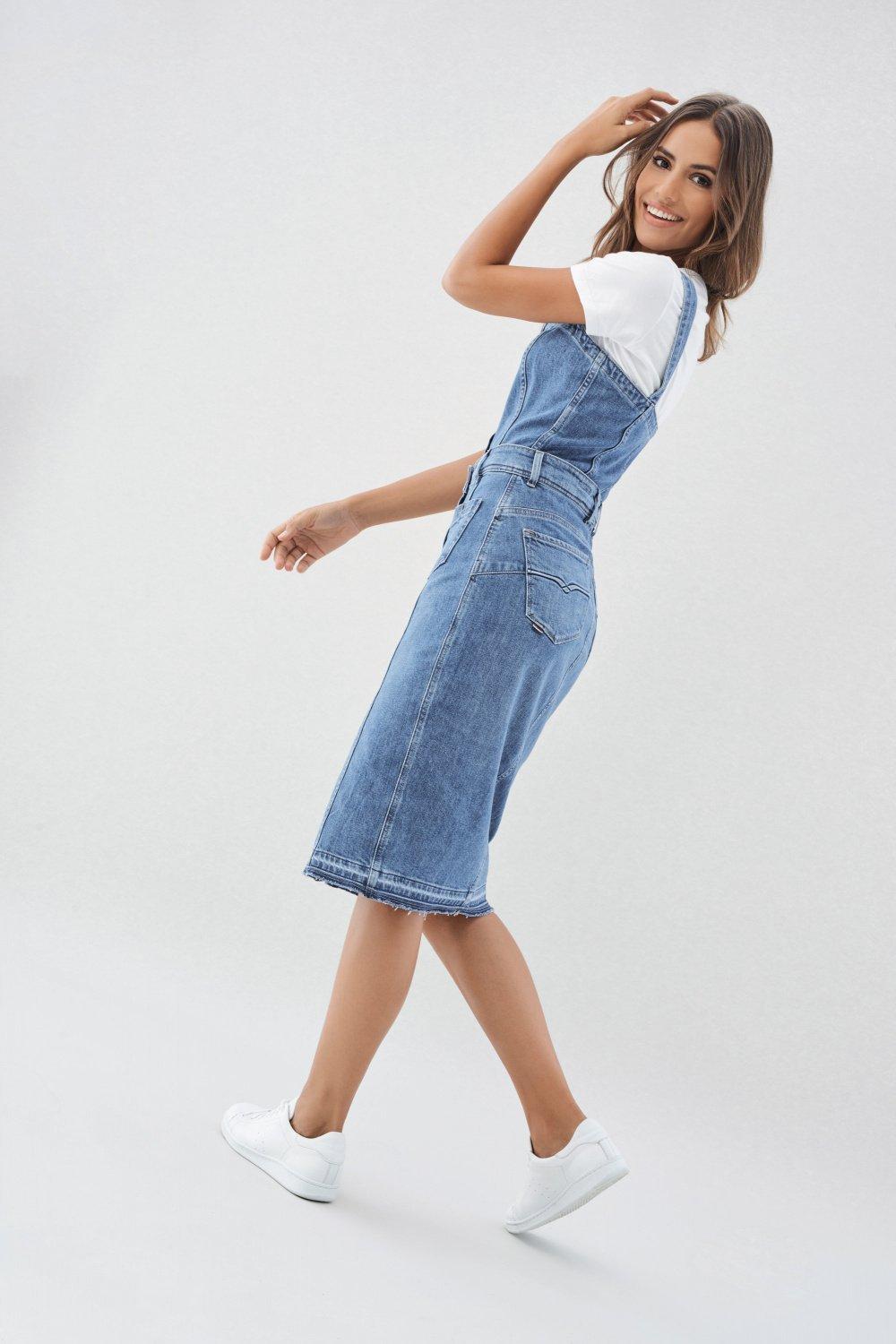 Blue Denim Pinafore Dress, , large image number 2