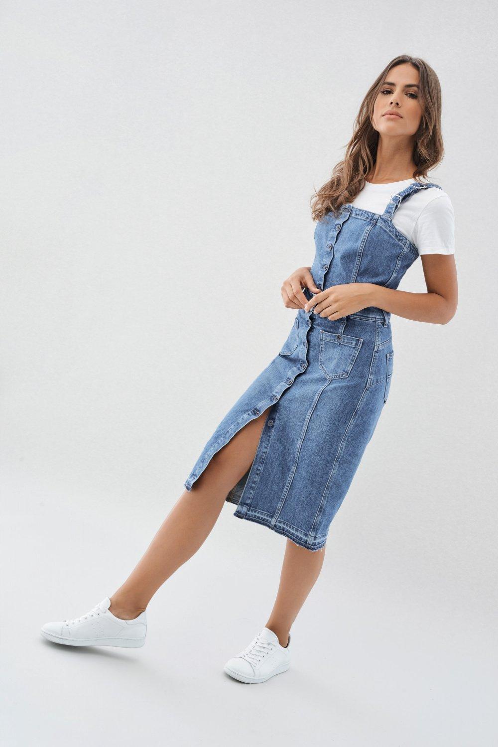 Blue Denim Pinafore Dress, , large image number 3