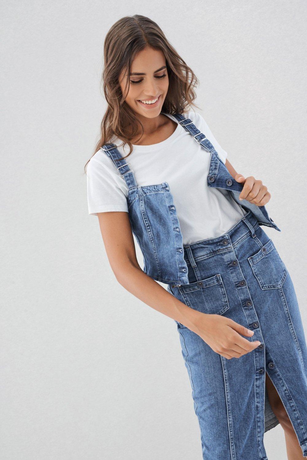 Blue Denim Pinafore Dress, , large image number 4