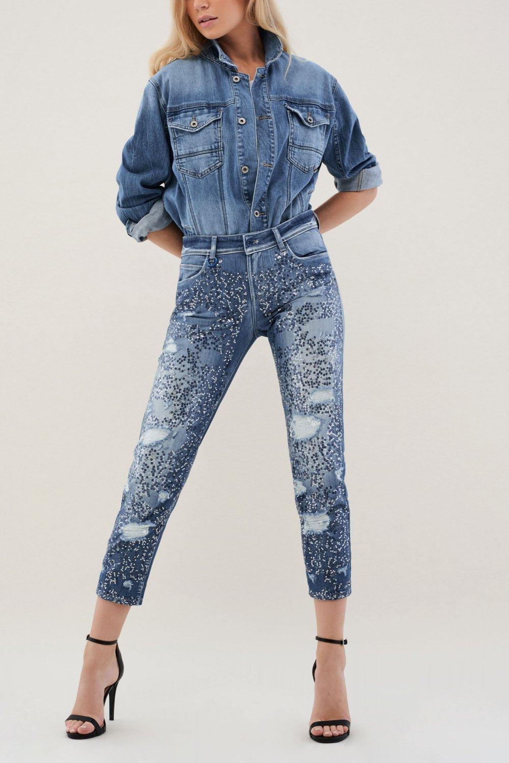 Blue Premium Kim Sequined Jeans, , large image number 1