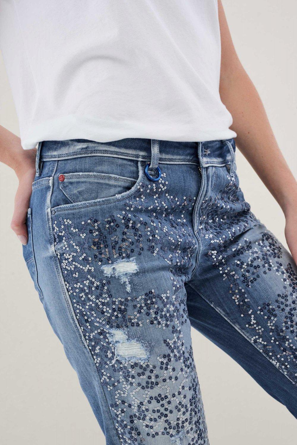 Blue Premium Kim Sequined Jeans, , large image number 4