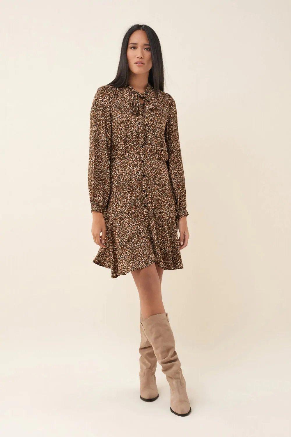 Orange Printed Detailed Dress, , medium