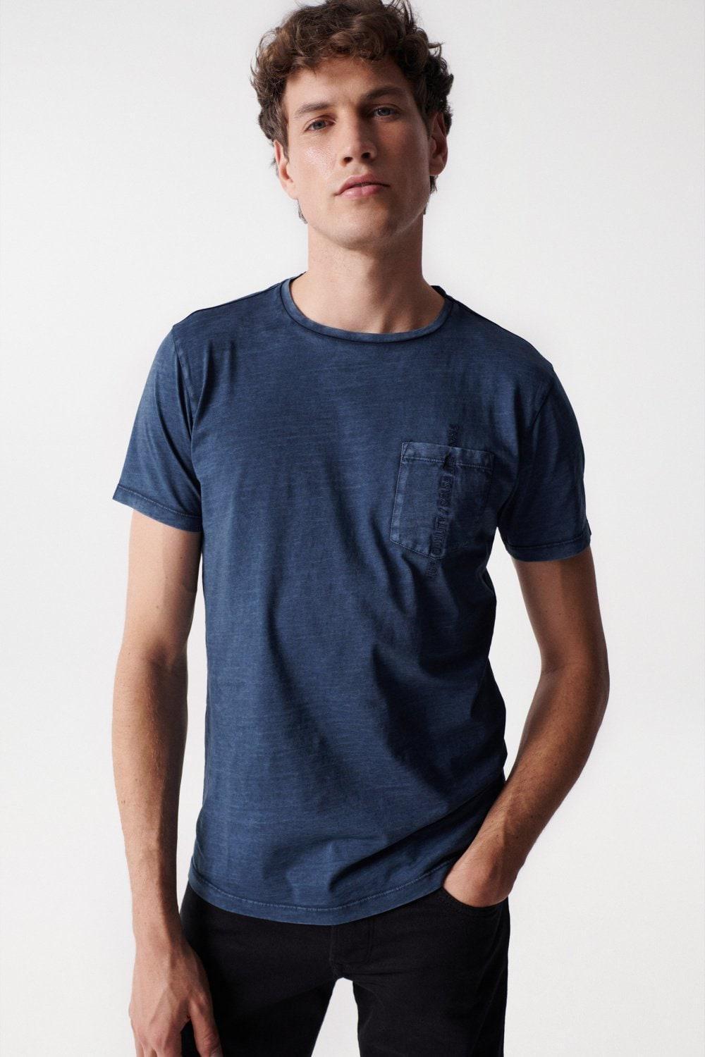 Blue T-Shirt With Plant Dye And Pocket, , large image number 0