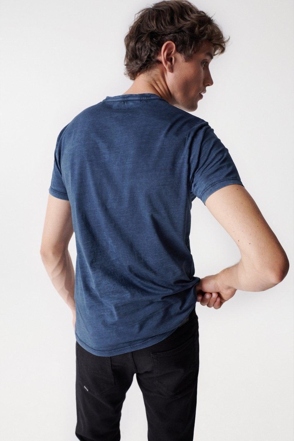 Blue T-Shirt With Plant Dye And Pocket, , large image number 4