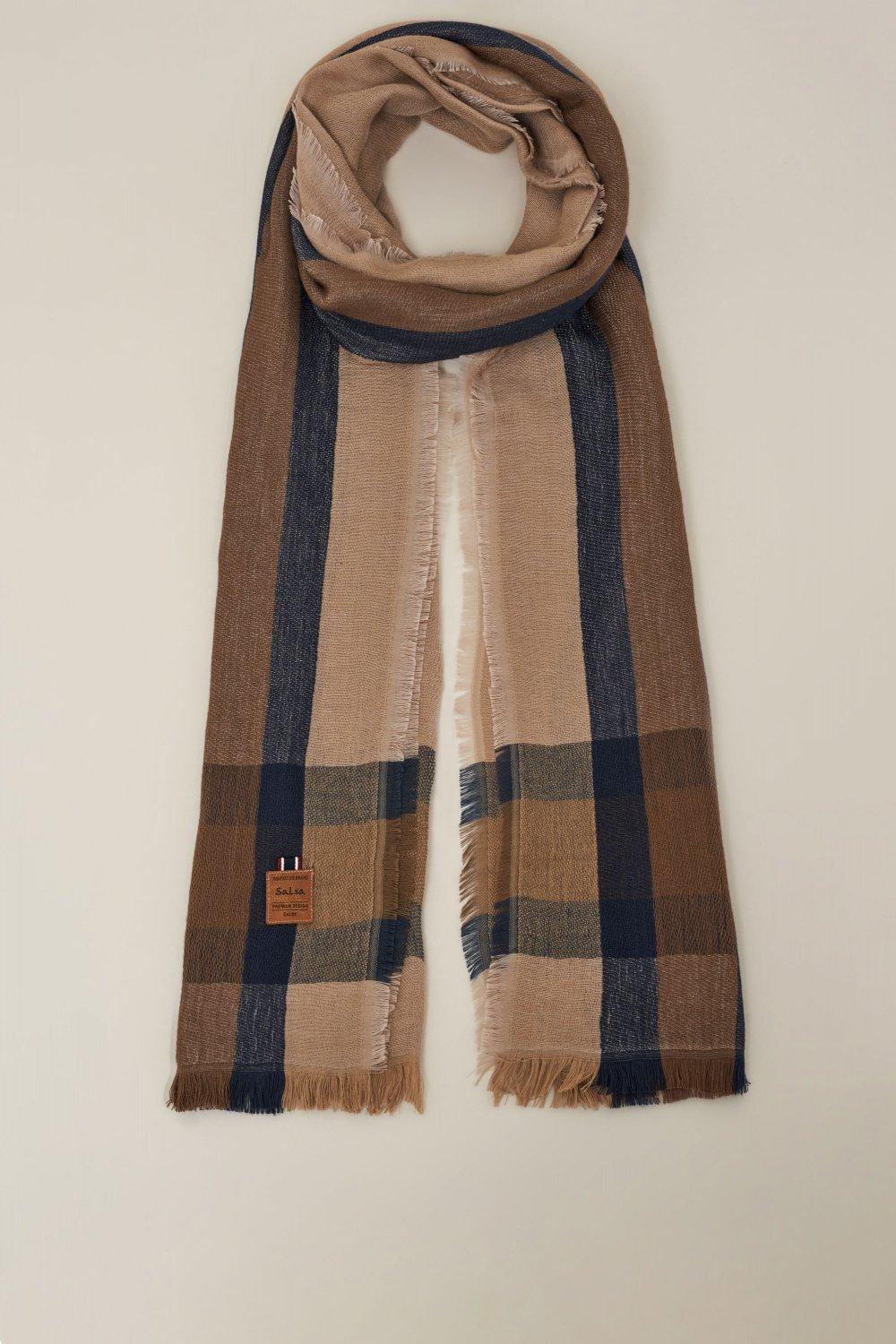 Beige Checked Scarf, Men, , large image number 0