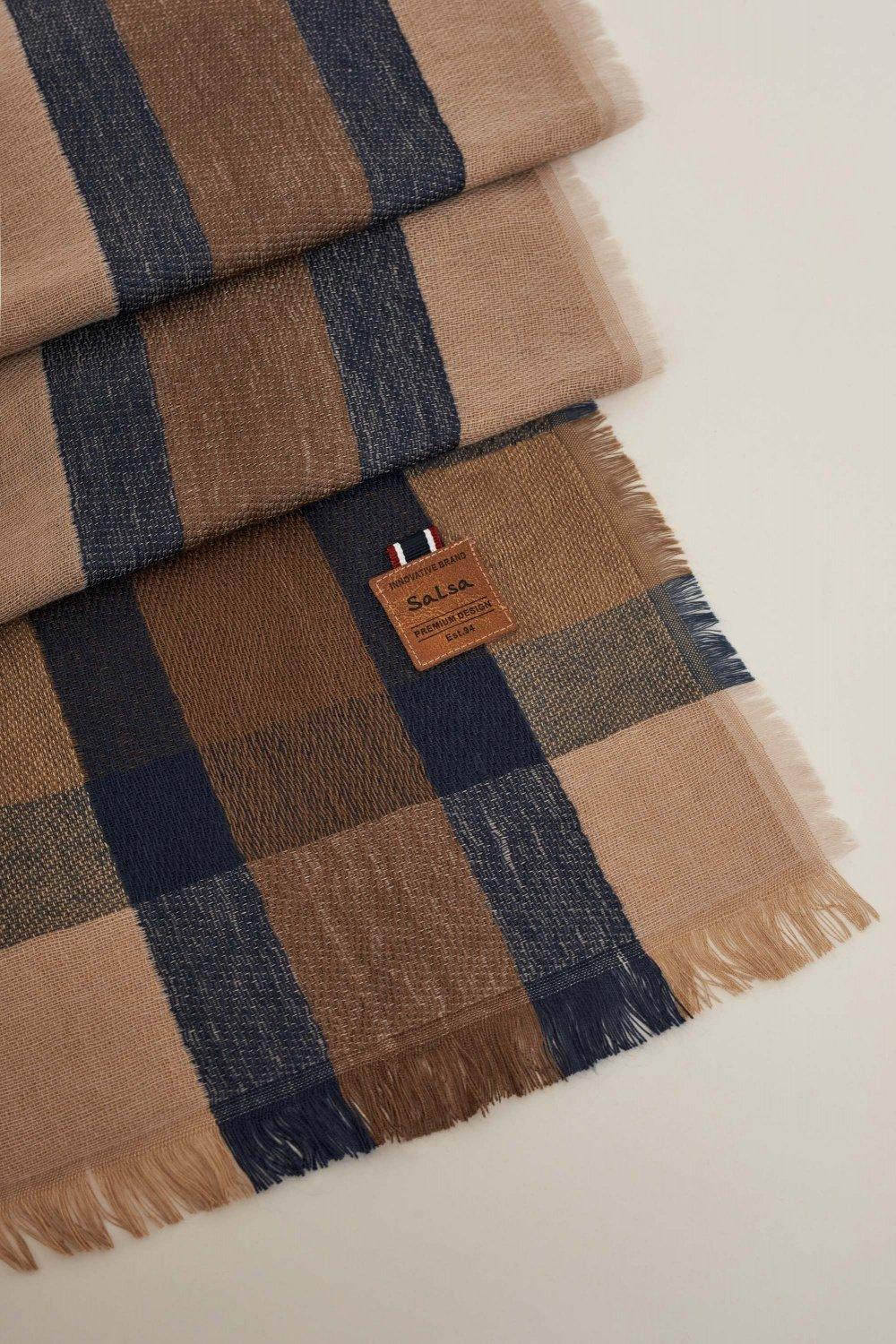 Beige Checked Scarf, Men, , large image number 1