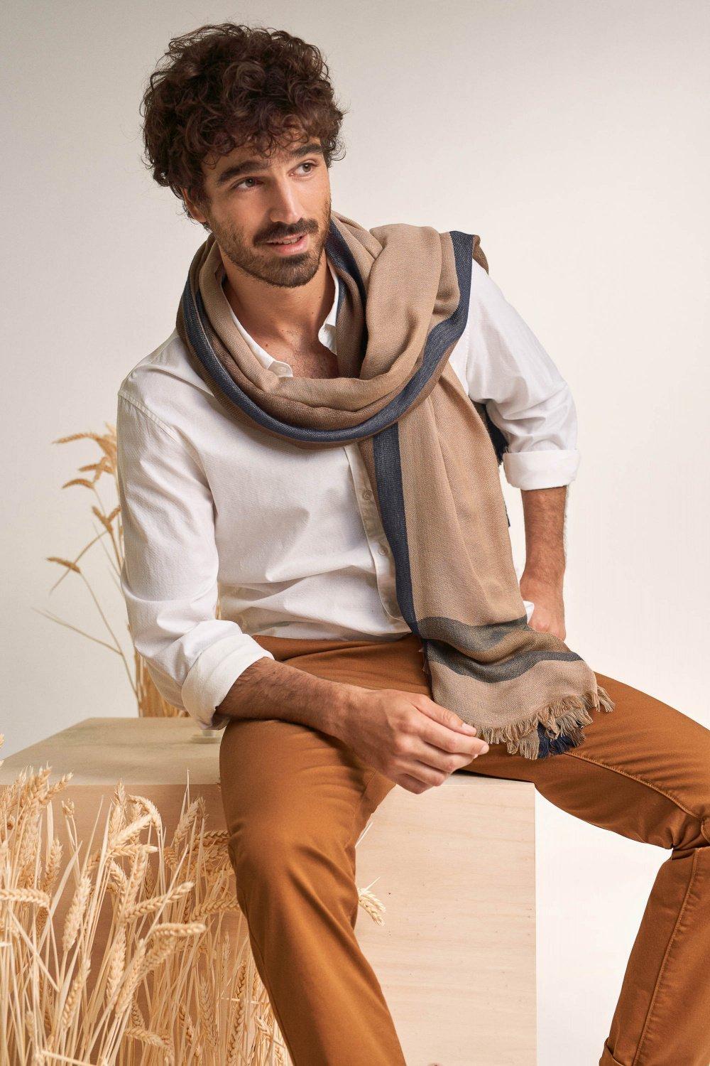 Beige Checked Scarf, Men, , large image number 2