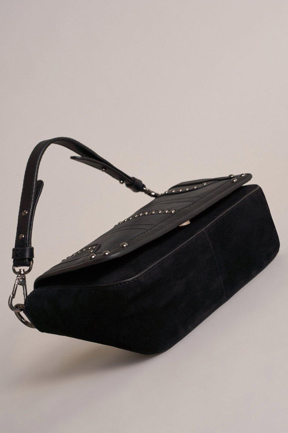 Black Leather Cross-Body With Studs, Women, , large image number 1