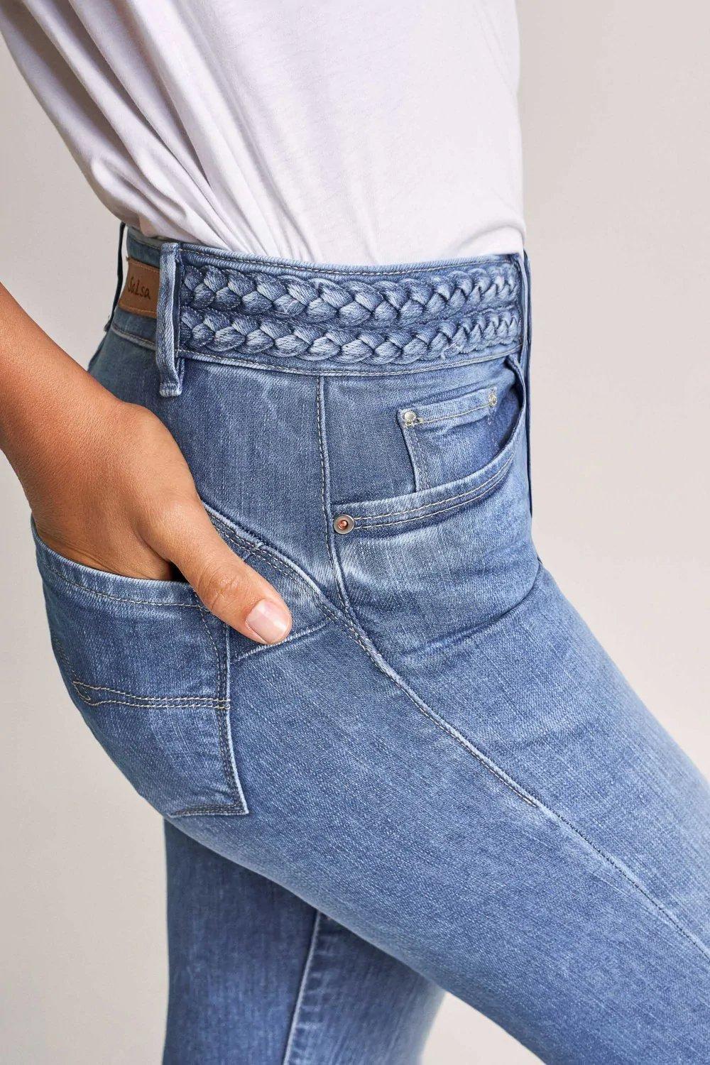 Blue Push-Up Cropped High-Waist Jeans, , large image number 4