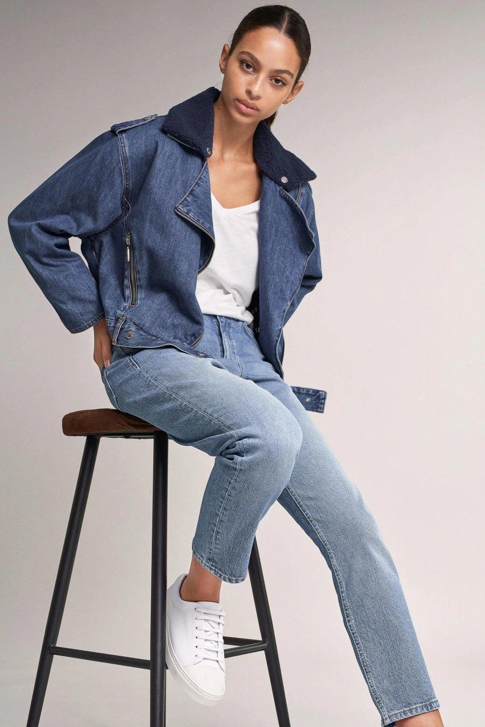 Blue Oversized Collared Denim Jacket, , large image number 1
