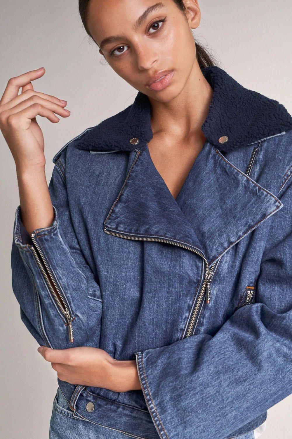 Blue Oversized Collared Denim Jacket, , large image number 3