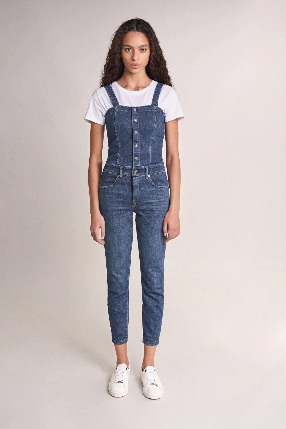 Blue Push In Denim Dungarees, , large image number 0