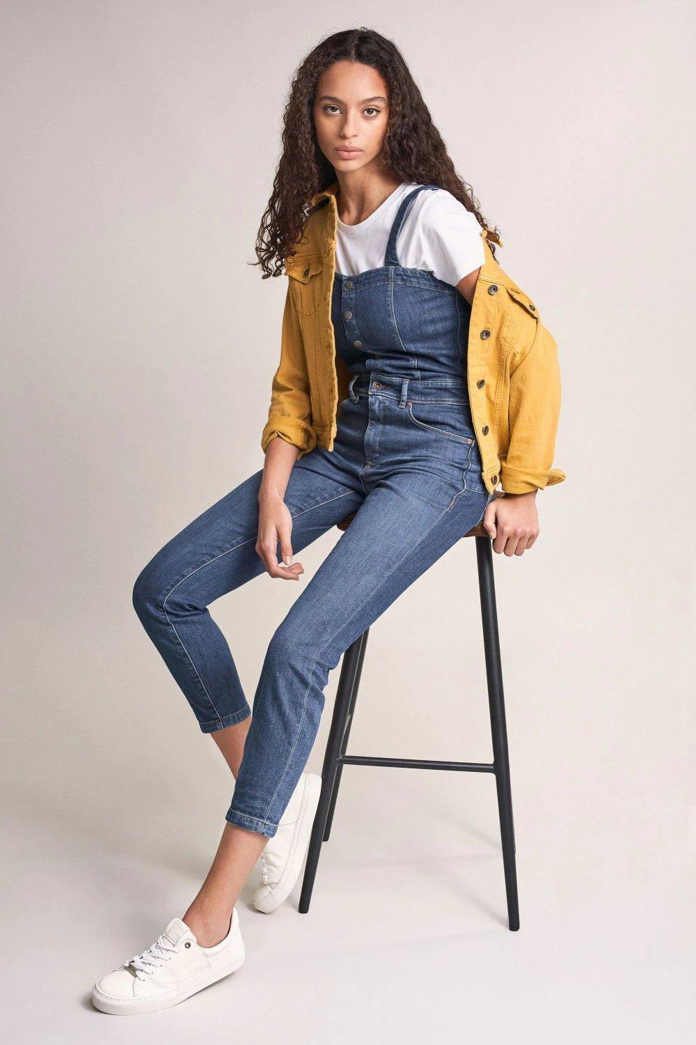 Blue Push In Denim Dungarees, , large image number 1