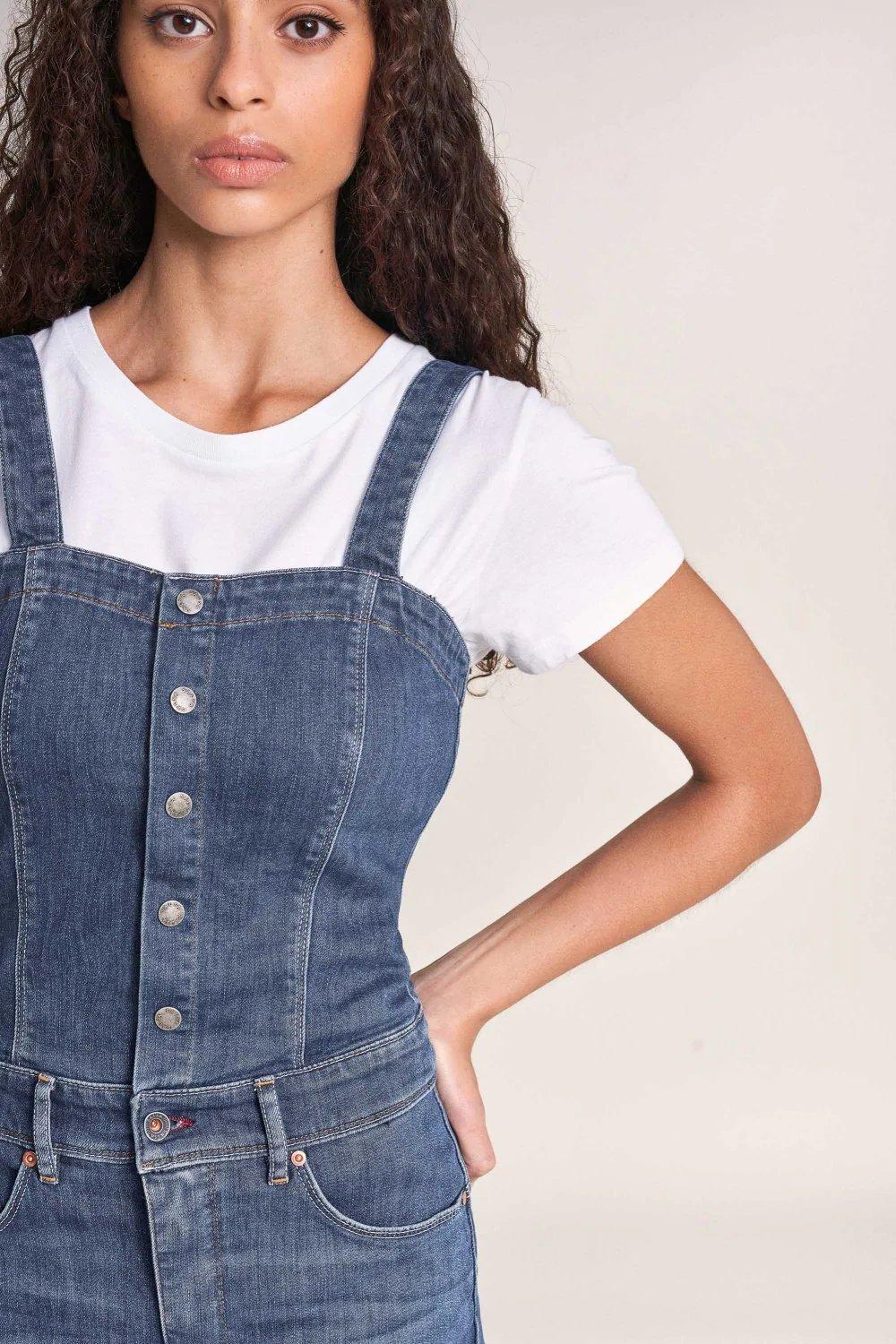 Blue Push In Denim Dungarees, , large image number 3