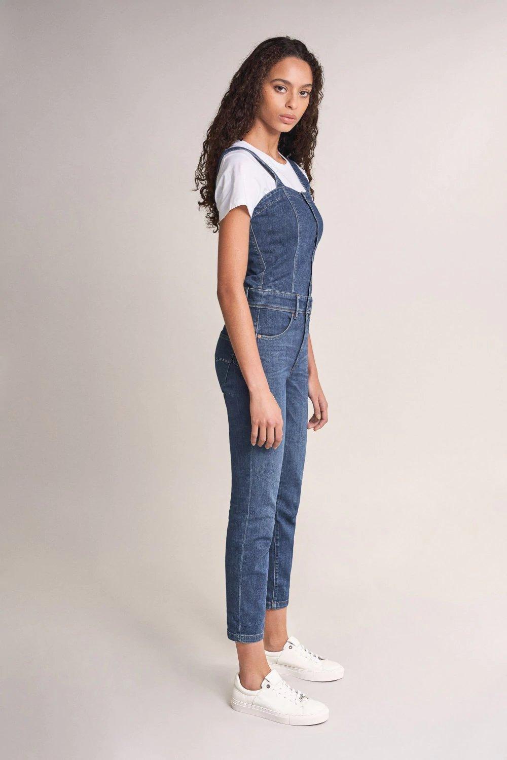Blue Push In Denim Dungarees, , large image number 4