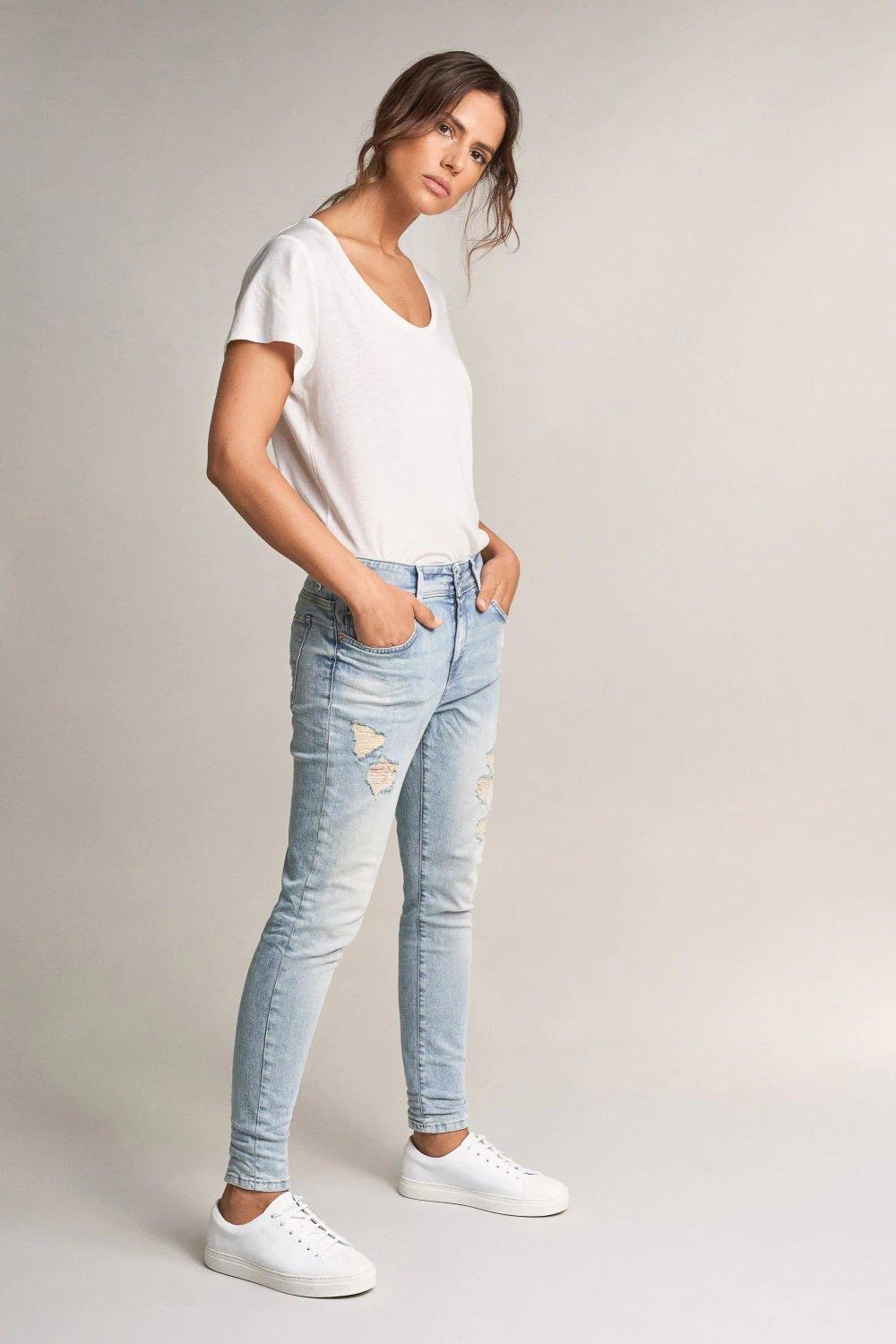 Blue Ripped Boyfriend Jeans, , large image number 0