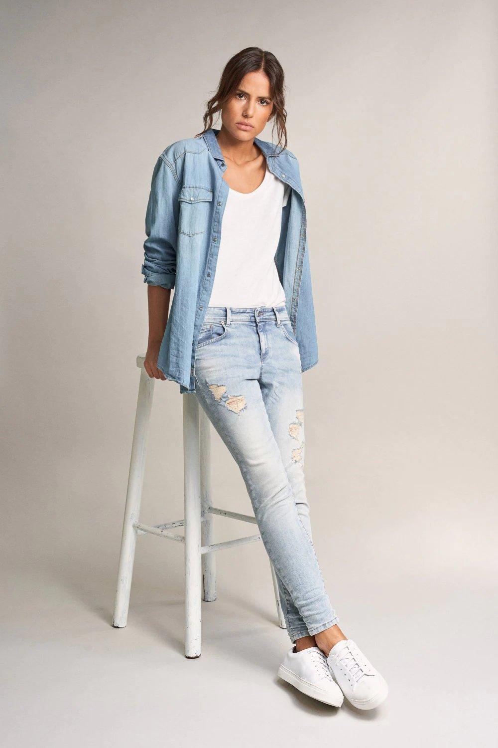Blue Ripped Boyfriend Jeans, , large image number 1
