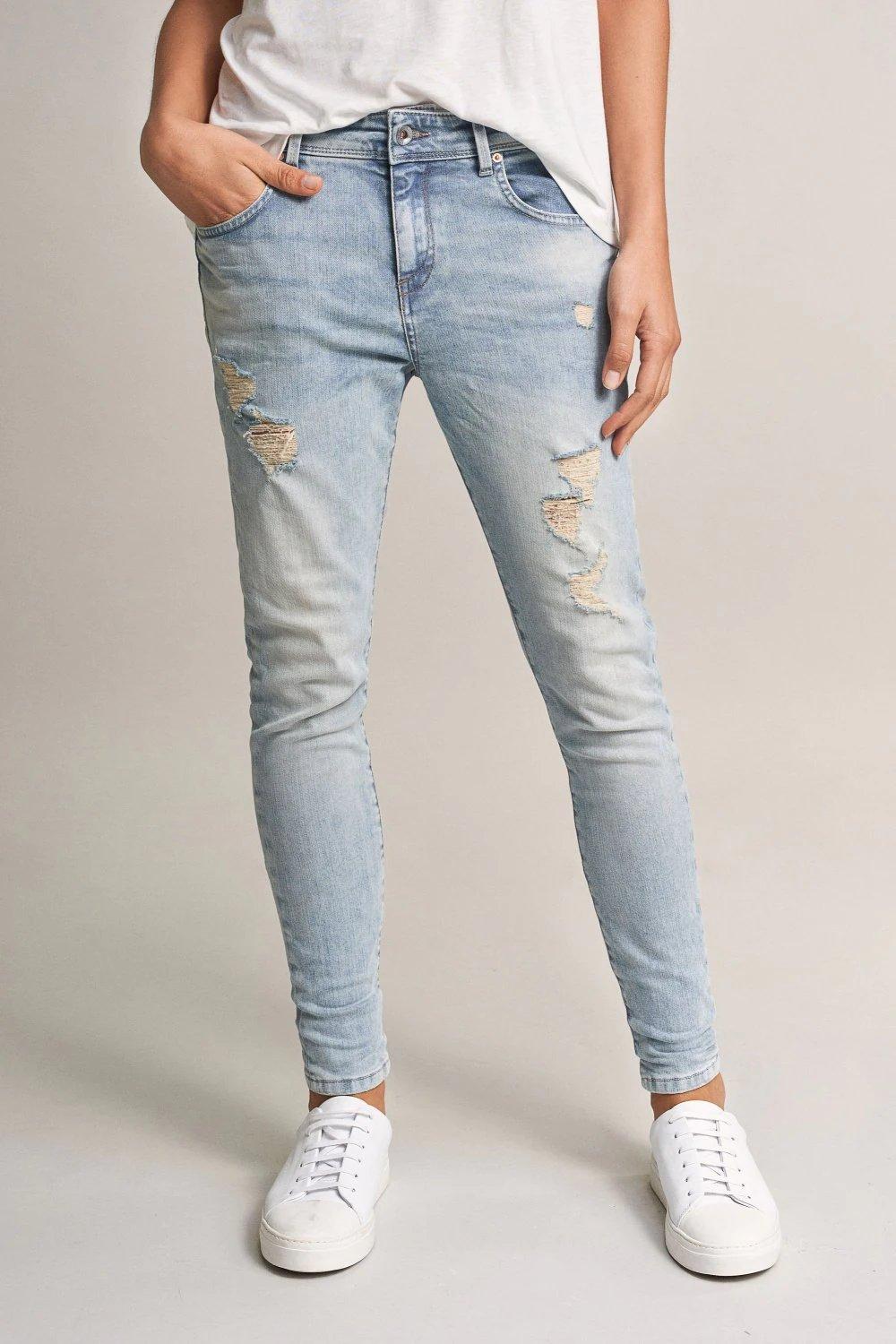 Blue Ripped Boyfriend Jeans, , large image number 3