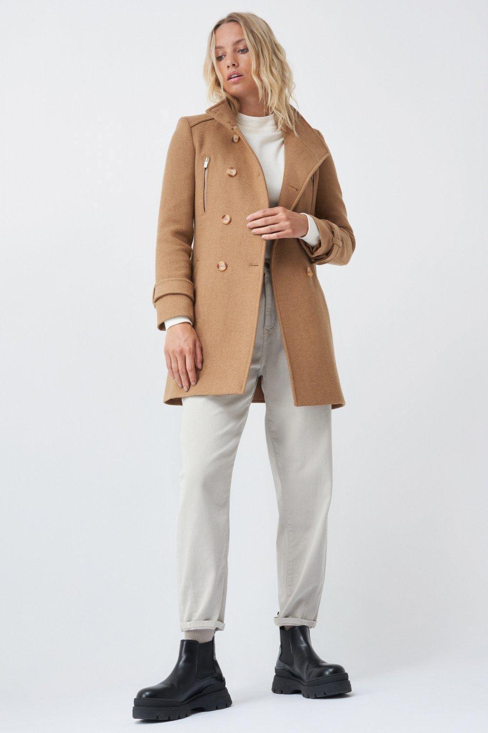 Beige Long Duffle Coat With Detail, Women, Camel, large image number 1