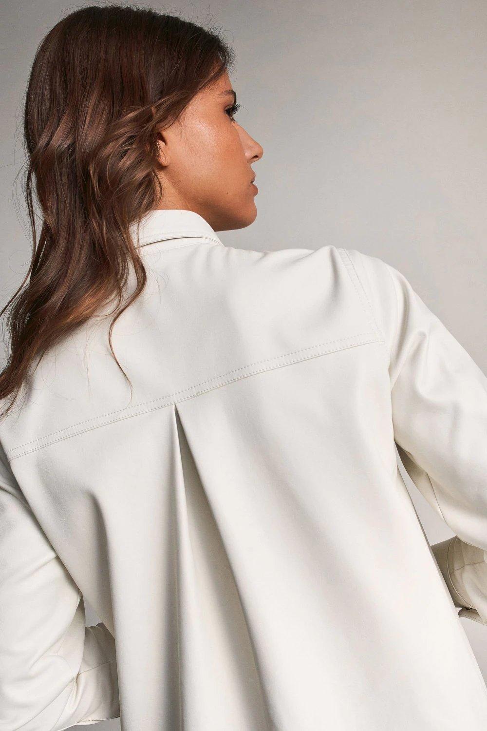 White Leather Effect Long Sleeve Shirt, , large image number 1