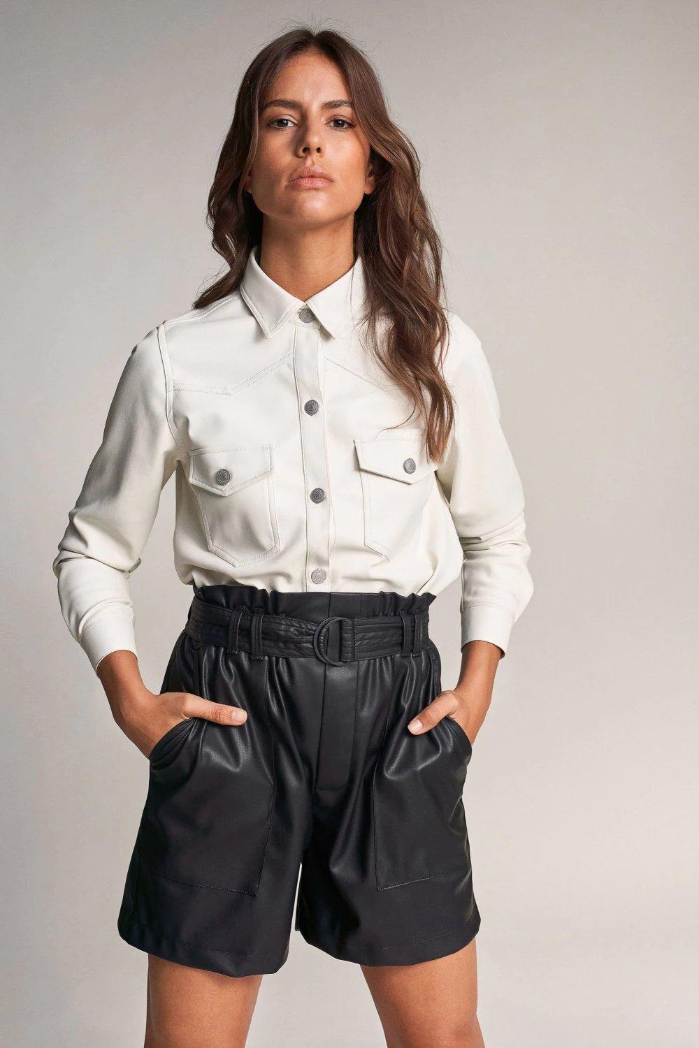 White Leather Effect Long Sleeve Shirt, , large image number 3