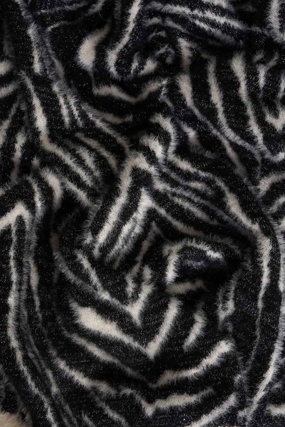 Black Warm Fluffy Zebra Print Scarf, Women, , large image number 3