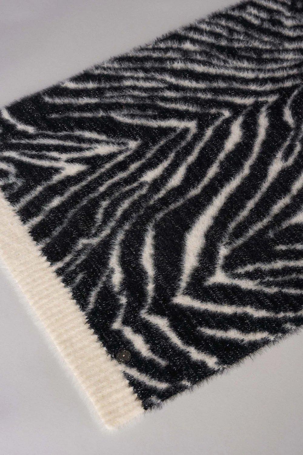 Black Warm Fluffy Zebra Print Scarf, Women, , large image number 4