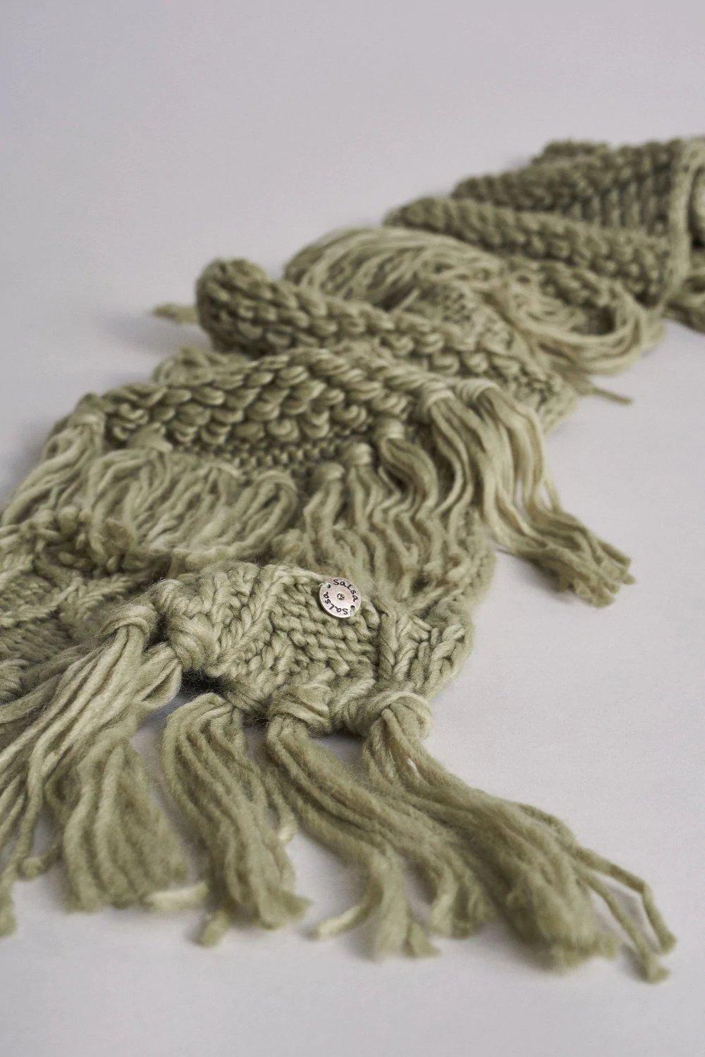 Green Irregular Stitch Ethnic Knitted Scarf, Women, , large image number 2