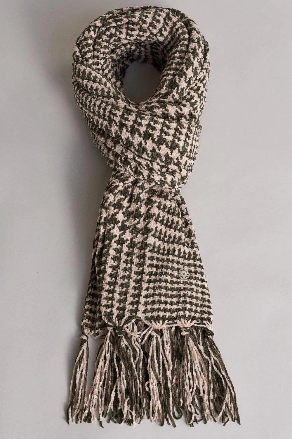 Green Checkered Chenille Scarf, Women, , large image number 0