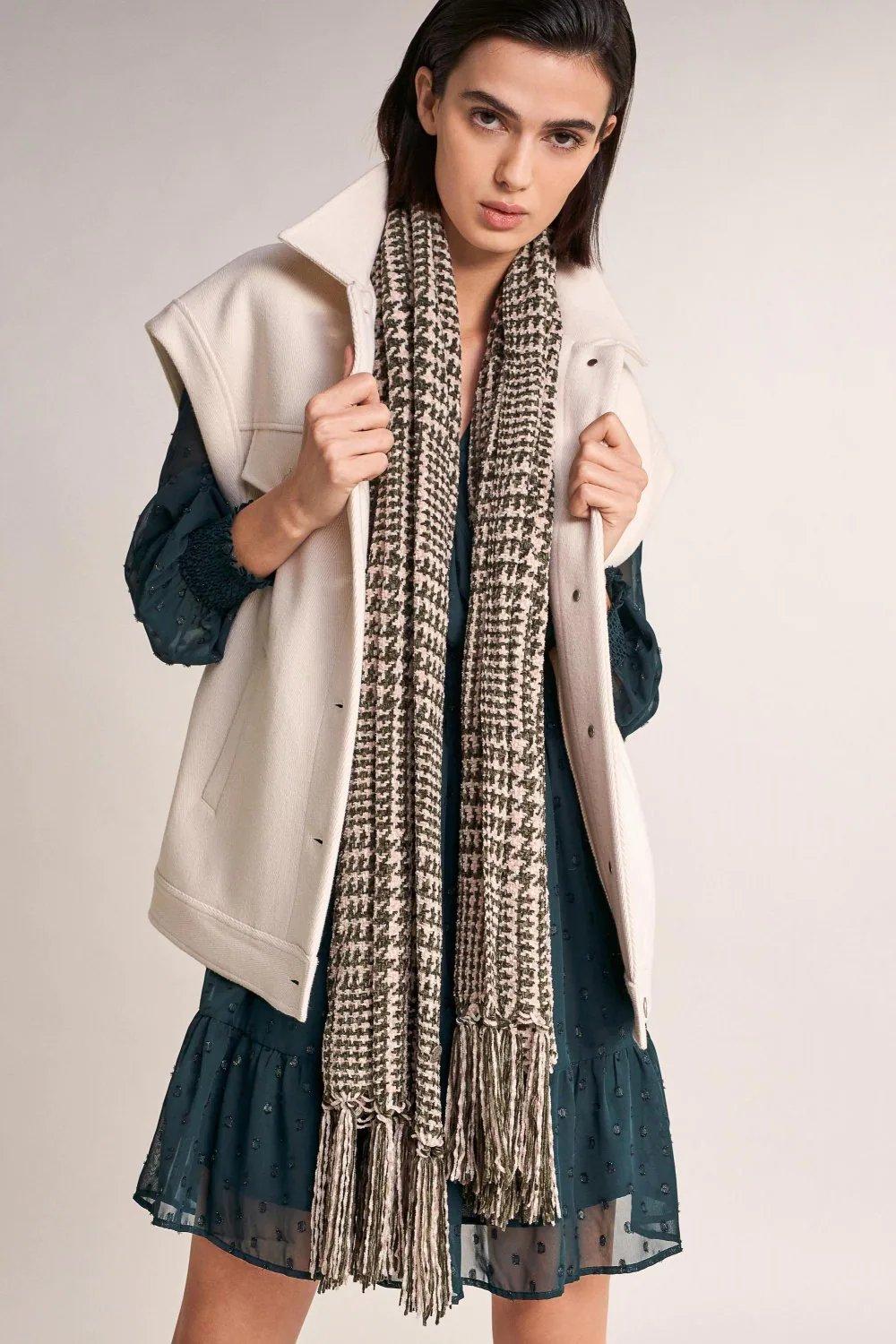 Green Checkered Chenille Scarf, Women, , large image number 1
