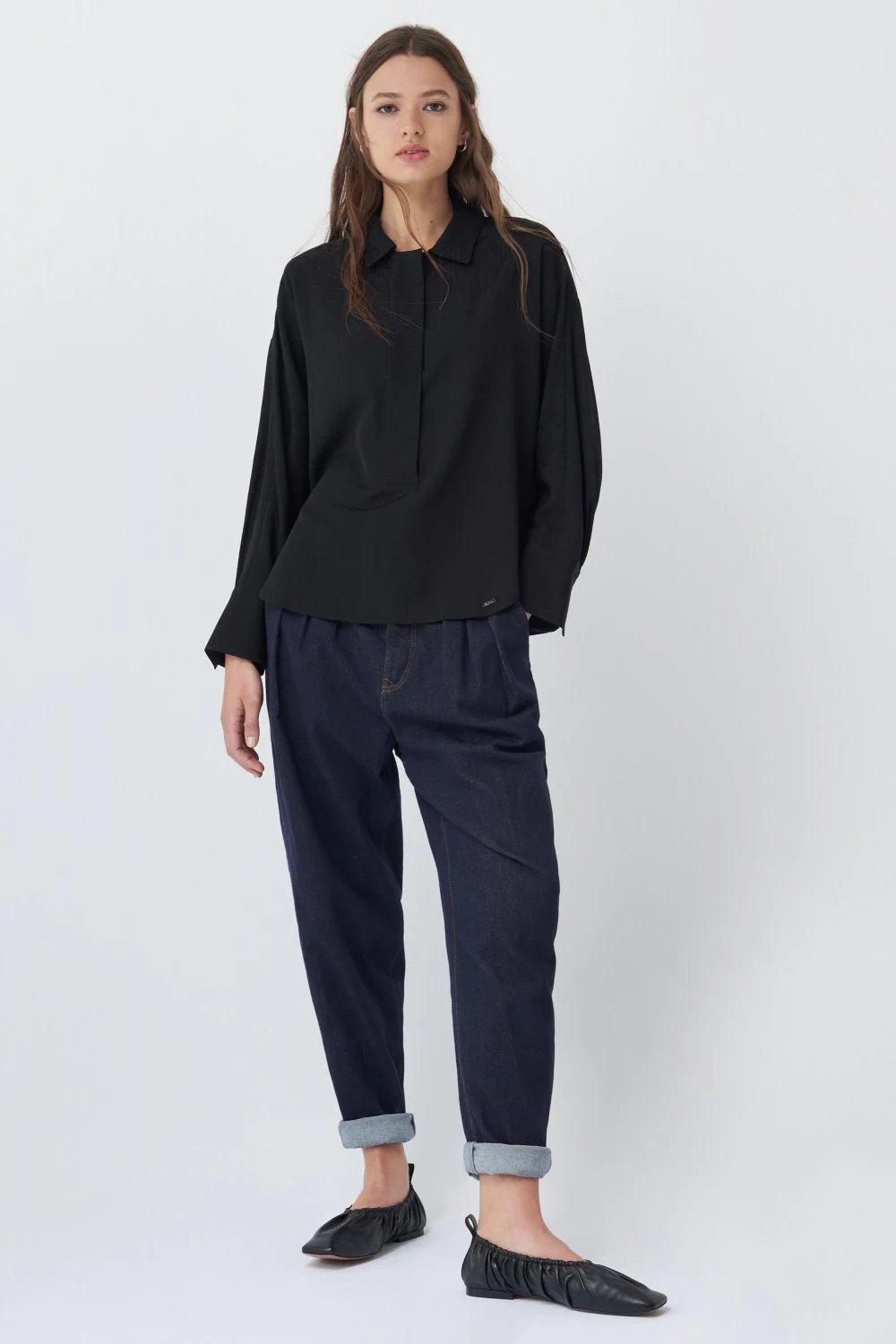 Black Collared Tunic, Black, large image number 0