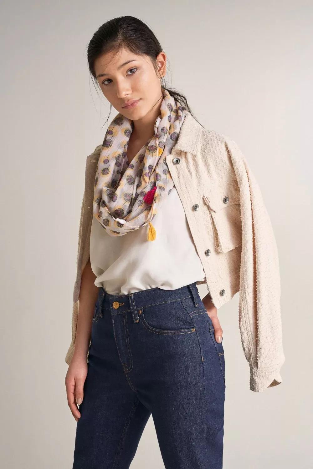 Beige Circular Scarf With Pompoms, Women, , large image number 1