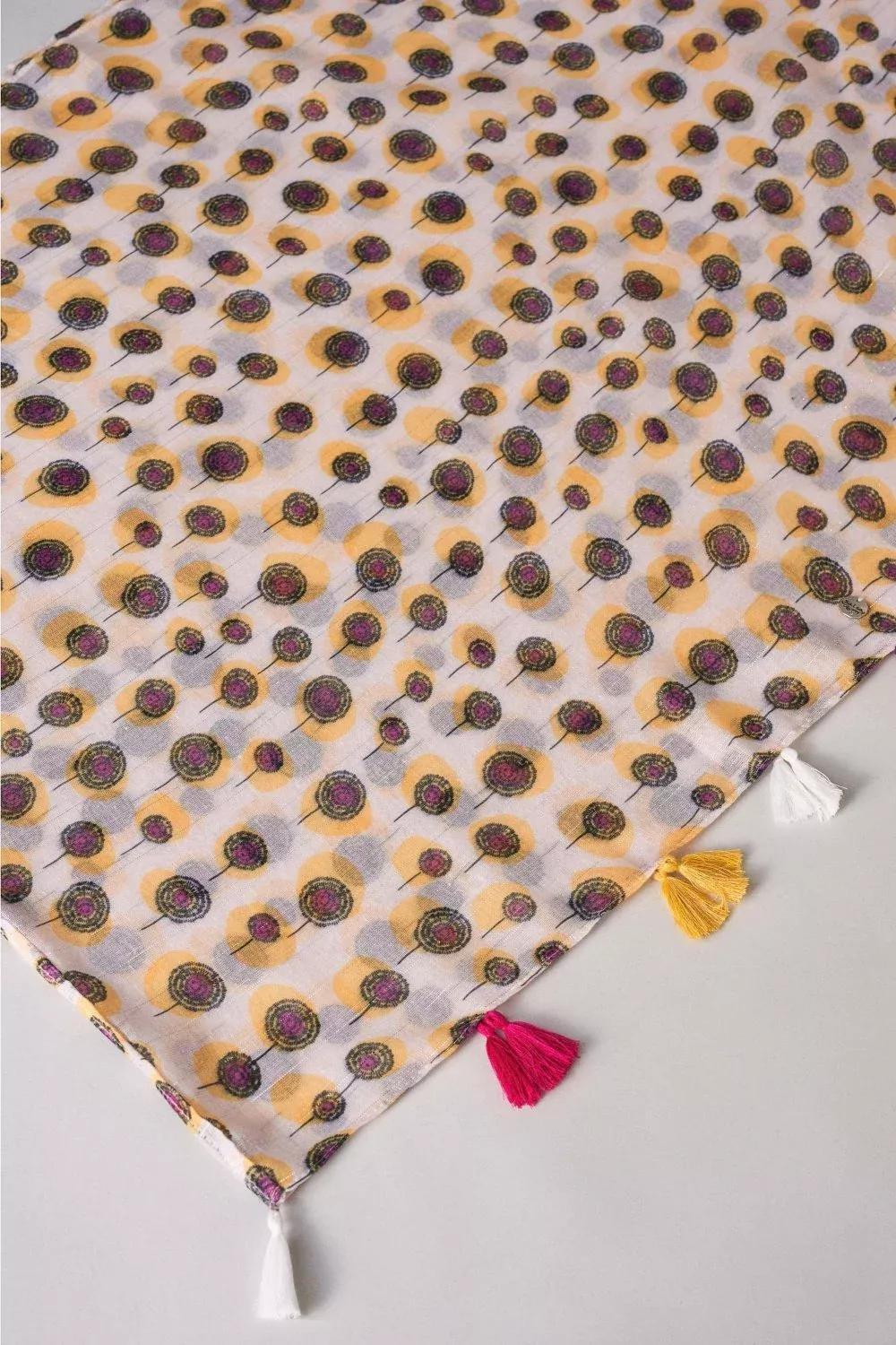 Beige Circular Scarf With Pompoms, Women, , large image number 2