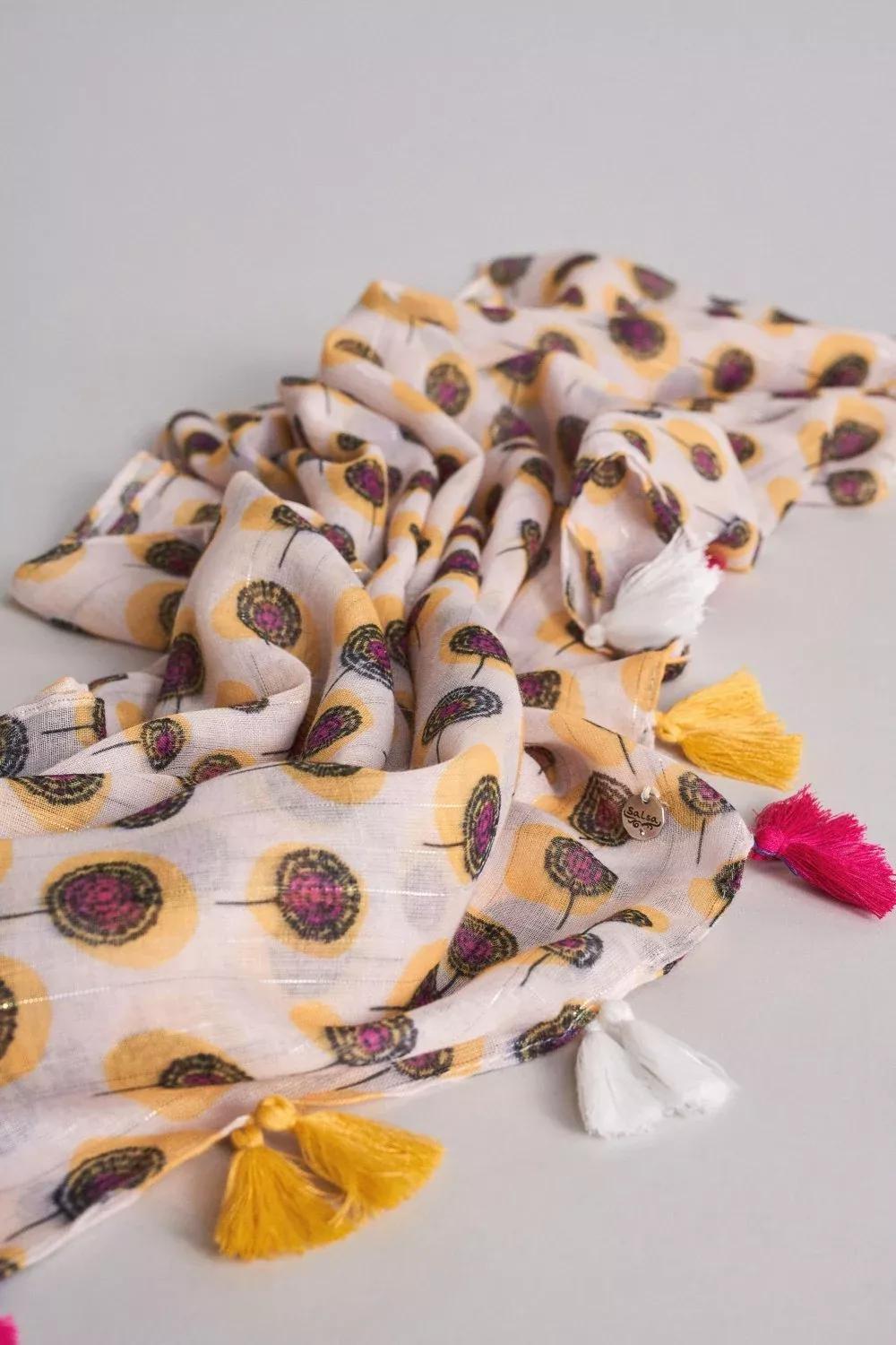 Beige Circular Scarf With Pompoms, Women, , large image number 3