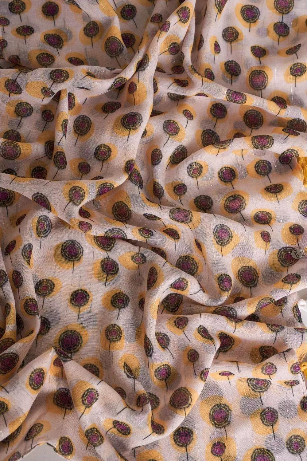 Beige Circular Scarf With Pompoms, Women, , large image number 4