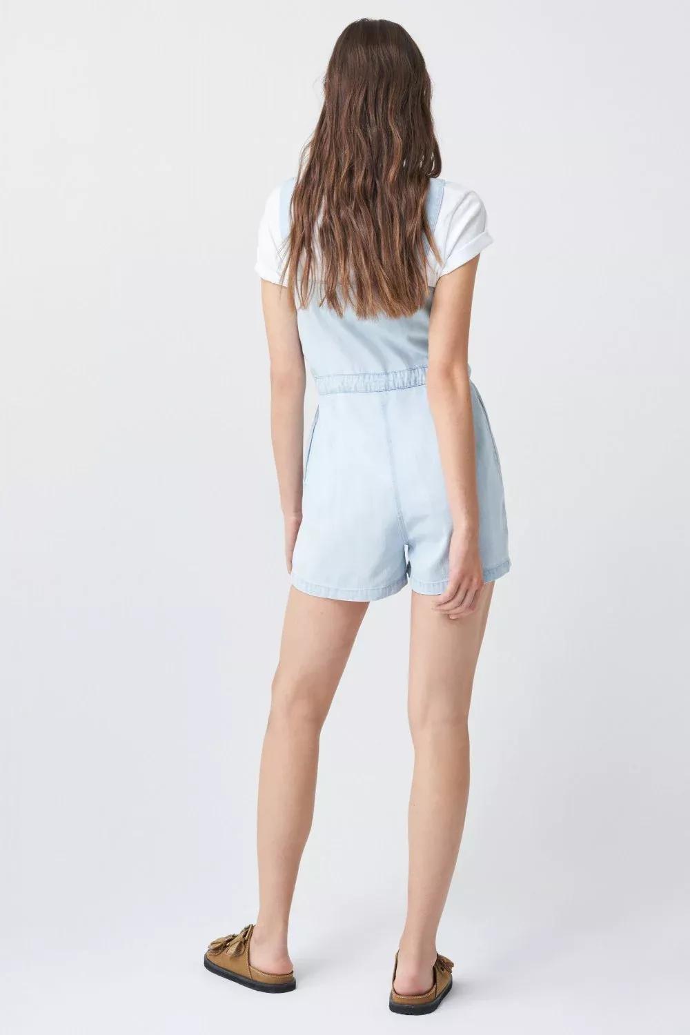 Blue Short Lyocell Dungarees, , large image number 3