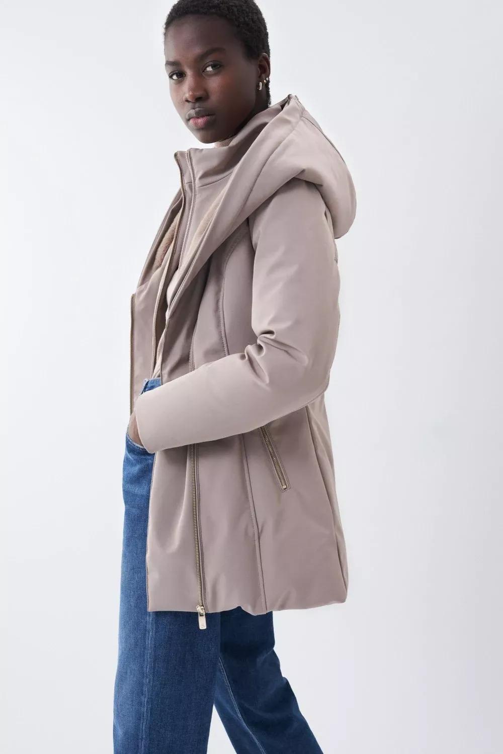 Beige Hooded Outdoor Overcoat, Camel, large image number 0